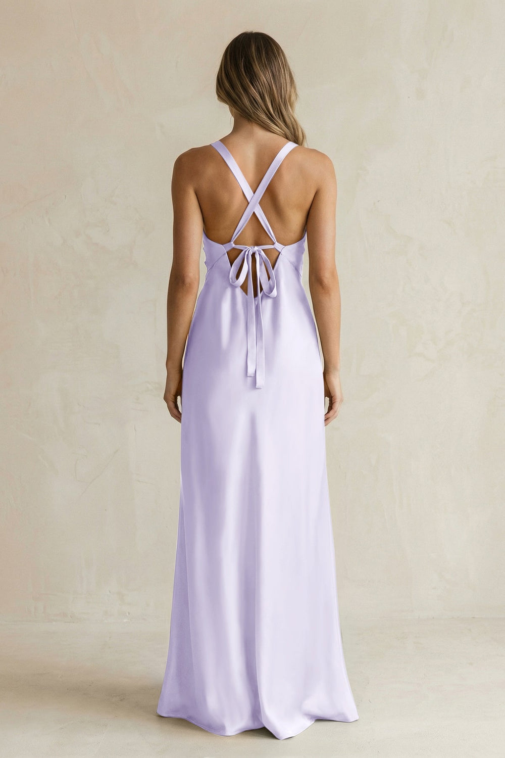 V-Neck Sheath Satin Bridesmaid Dress With Slit in Lavender