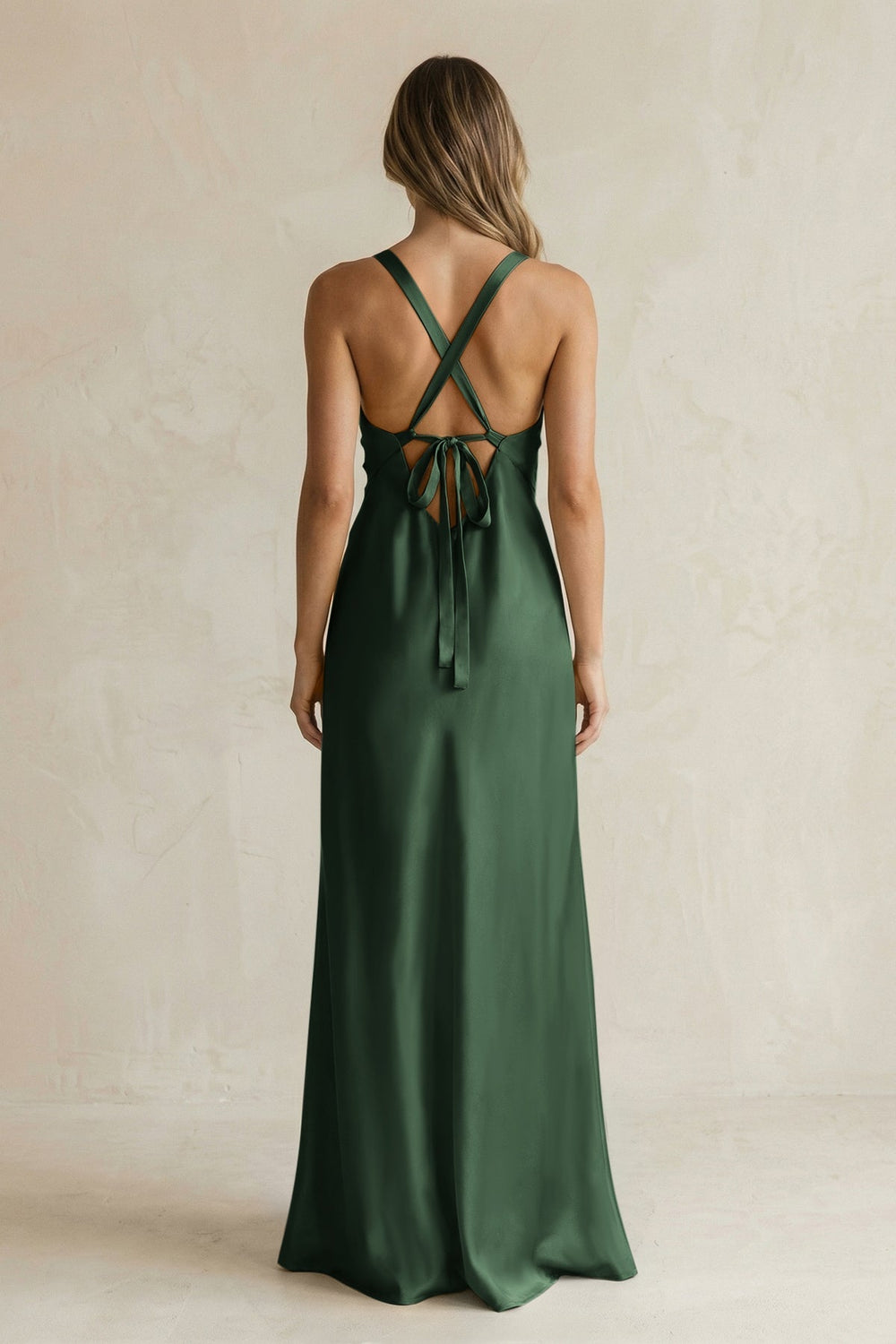 V-Neck Sheath Satin Bridesmaid Dress With Slit in Moss