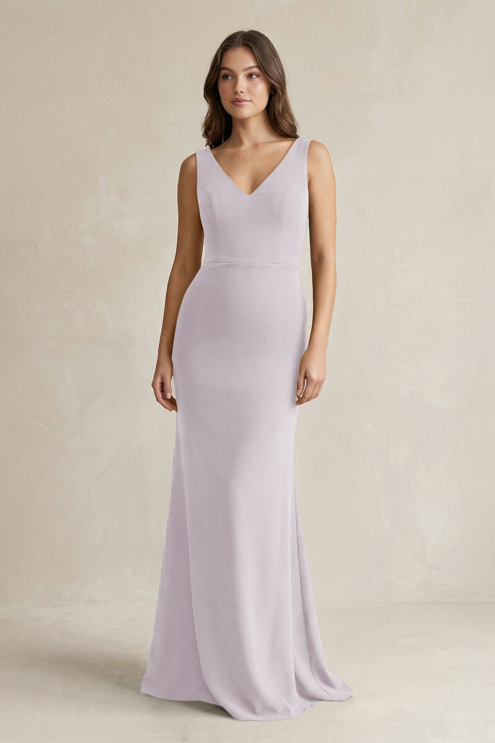 V-Neck Sheath Satin Maxi Bridesmaid Dress in Dusk