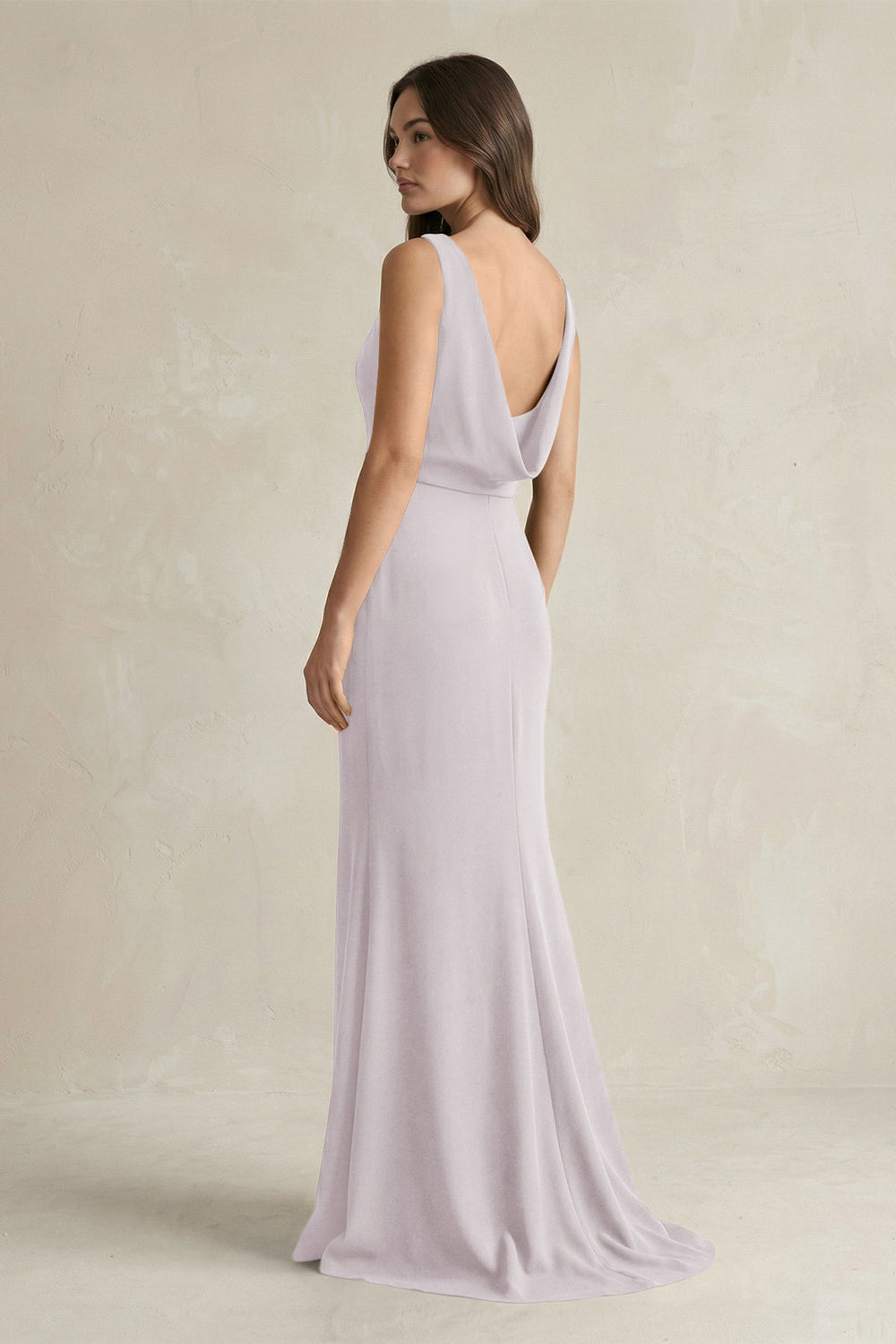 V-Neck Sheath Satin Maxi Bridesmaid Dress in Dusk
