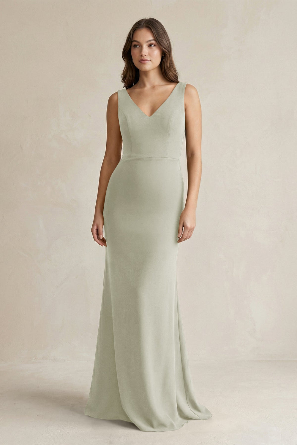 V-Neck Sheath Satin Maxi Bridesmaid Dress in Frost