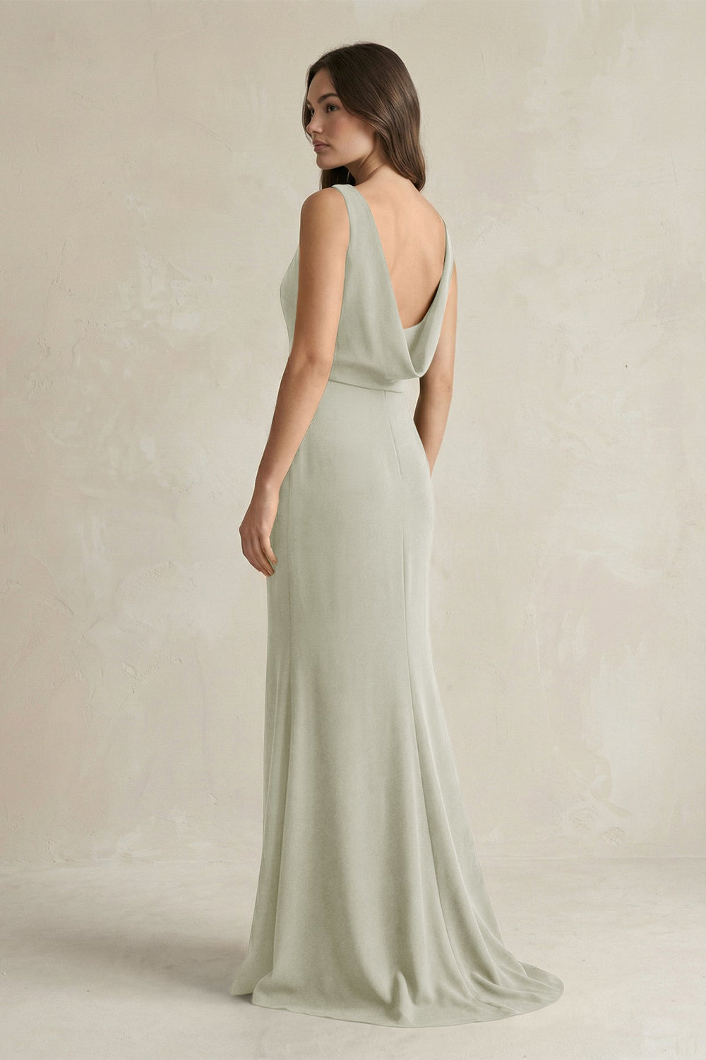 V-Neck Sheath Satin Maxi Bridesmaid Dress in Frost