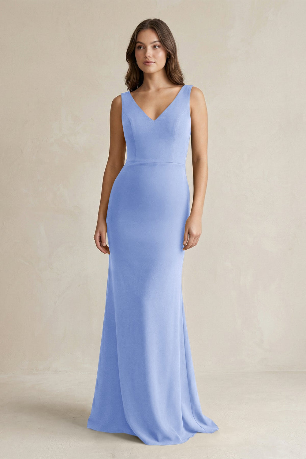 V-Neck Sheath Satin Maxi Bridesmaid Dress in Ice