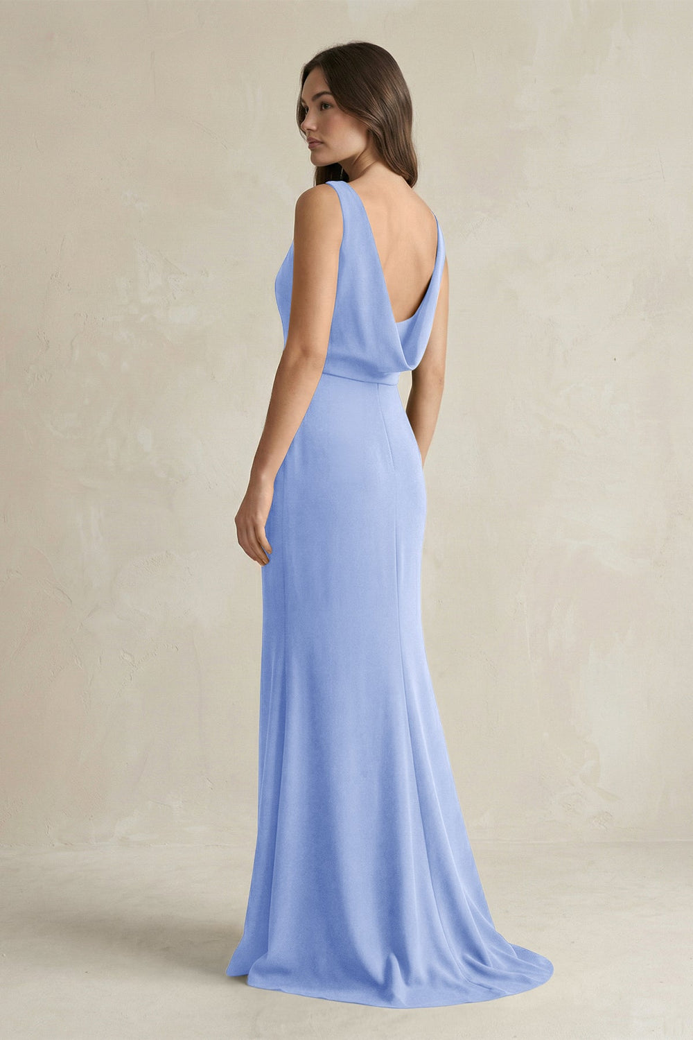 V-Neck Sheath Satin Maxi Bridesmaid Dress in Ice