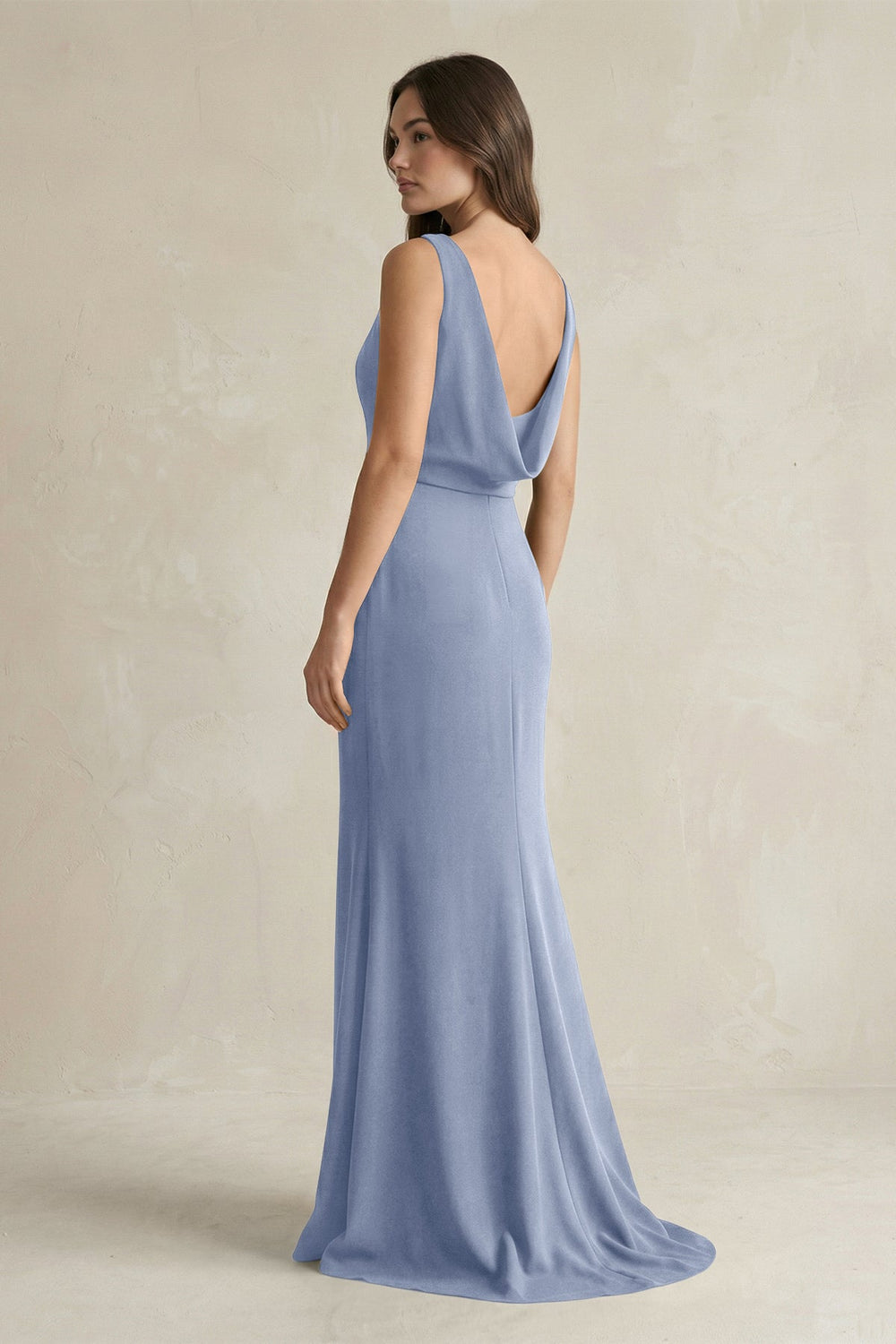 V-Neck Sheath Satin Maxi Bridesmaid Dress in Mist