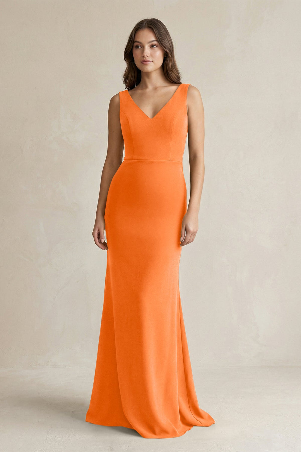 V-Neck Sheath Satin Maxi Bridesmaid Dress in Orange