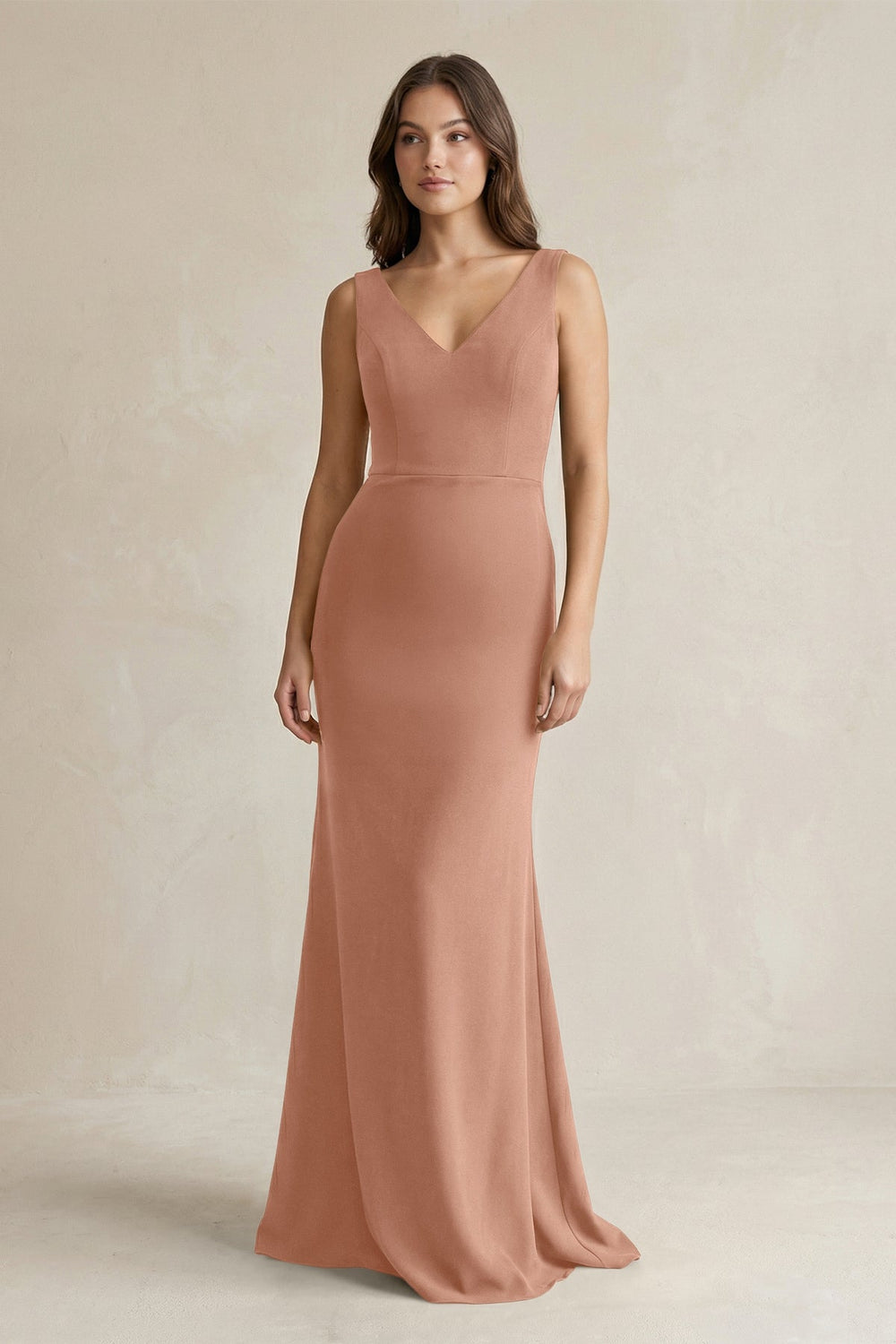V-Neck Sheath Satin Maxi Bridesmaid Dress in Rosette