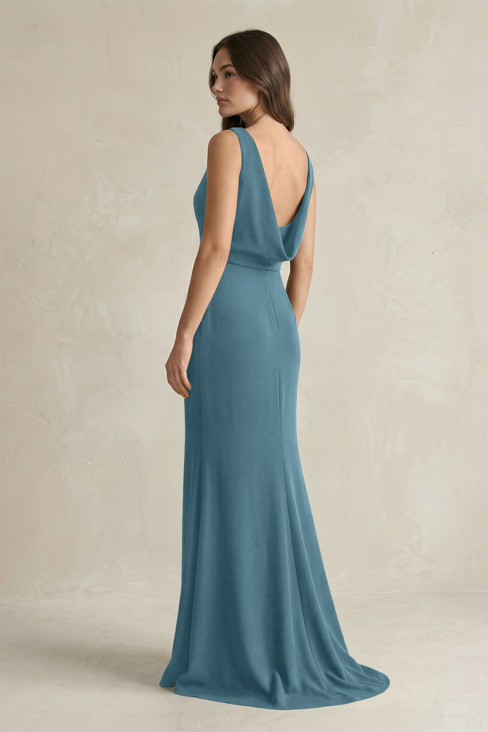 V-Neck Sheath Satin Maxi Bridesmaid Dress in Twilight