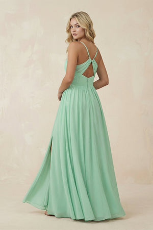 V-Neck Spaghetti Strap A-Line Chiffon Bridesmaid Dress in Pale Pistachio - KISS BRIDAL BRIDESMAID DRESSES