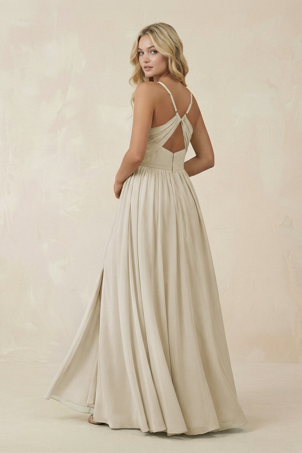 V-Neck Spaghetti Strap A-Line Chiffon Bridesmaid Dress in Dove Gray