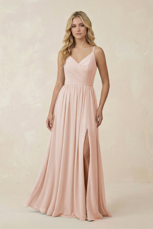 V - Neck Spaghetti Strap A - Line Chiffon Bridesmaid Dress in Pale Blush - KISS BRIDAL Bridesmaid Dresses