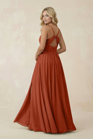 V - Neck Spaghetti Strap A - Line Chiffon Bridesmaid Dress in Spice - KISS BRIDAL Bridesmaid Dresses