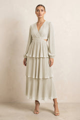 V - Neck Tiered A - Line Chiffon Midi Bridesmaid Dress in Dove Gray - KISS BRIDAL Bridesmaid Dresses