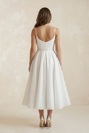 V - Neck Tulle A - Line Ruched Wedding Dress in White - KISS BRIDAL Wedding Dresses