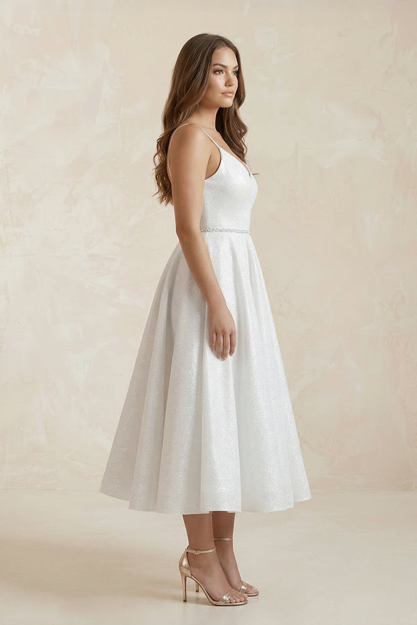 V - Neck Tulle A - Line Ruched Wedding Dress in White - KISS BRIDAL Wedding Dresses