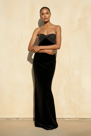 Velvet Strapless Beaded Gown in Black - KISS BRIDAL