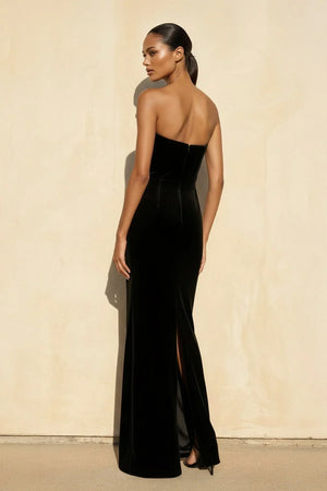 Velvet Strapless Beaded Gown in Black - KISS BRIDAL