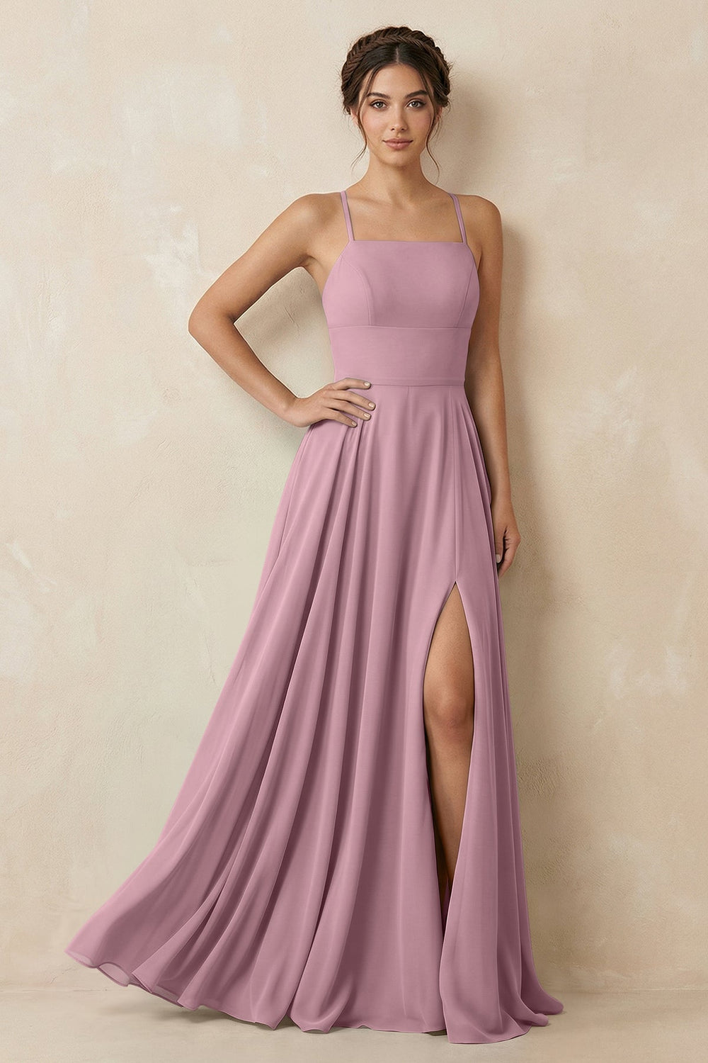 A-Line Chiffon Bridesmaid Dress With Slit in Vintage Mauve