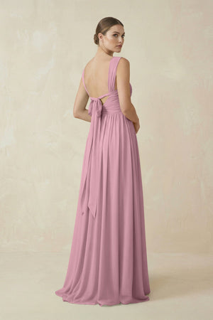 Vintage Mauve A-Line Pleated Chiffon Long Bridesmaid Dress (2) | KISSBRIDAL
