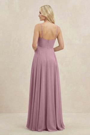 Vintage Mauve A-Line Spaghetti Strap Chiffon Bridesmaid Dress (2) | KISSBRIDAL