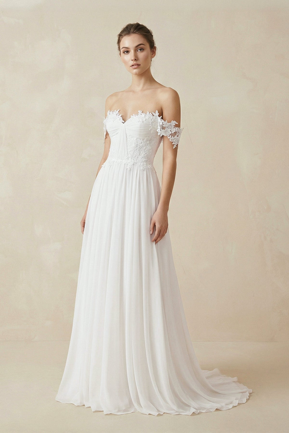 White A line Chiffon Off-the-Shoulder Wedding Dress