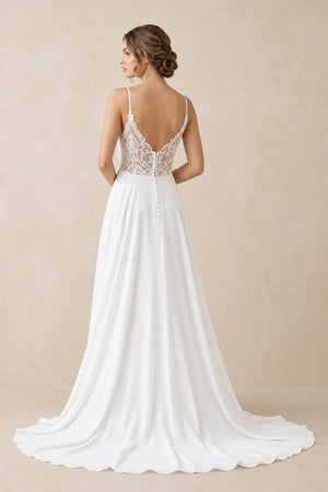 White A-line Spaghetti Straps Lace Wedding Dress (3) | KISSBRIDAL