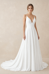 White A-line Spaghetti Straps Lace Wedding Dress | KISSBRIDAL
