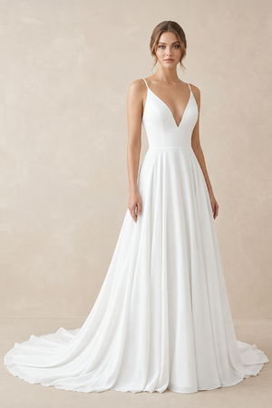 White A-line Spaghetti Straps Lace Wedding Dress | KISSBRIDAL