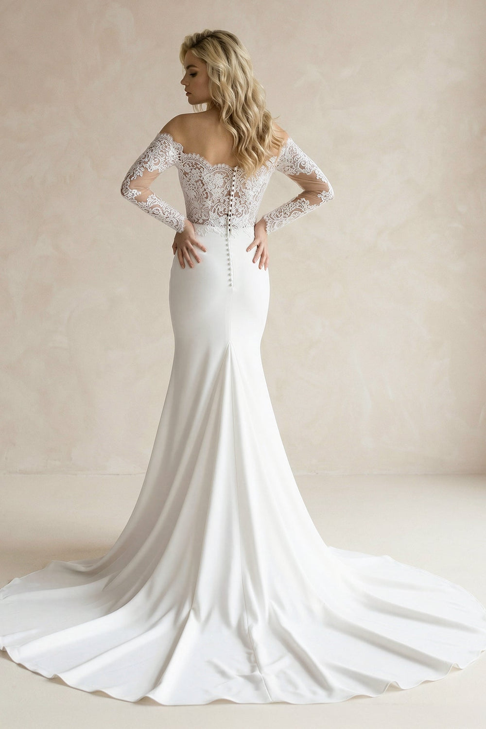 Off-the-Shoulder Lace Satin Mermaid Wedding Dress