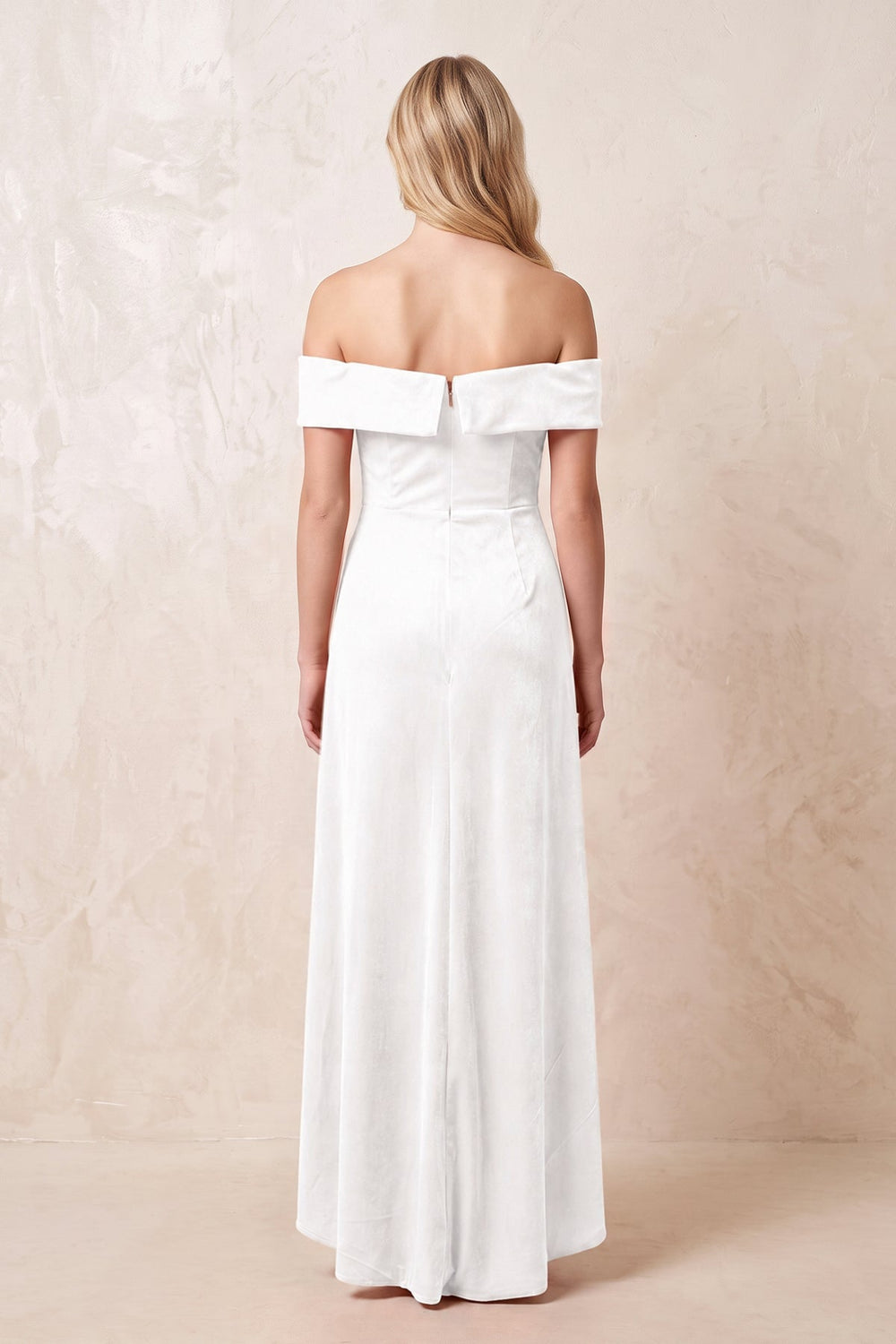 Off-the-Shoulder Sheath Velvet Midi Bridesmaid Dress in White